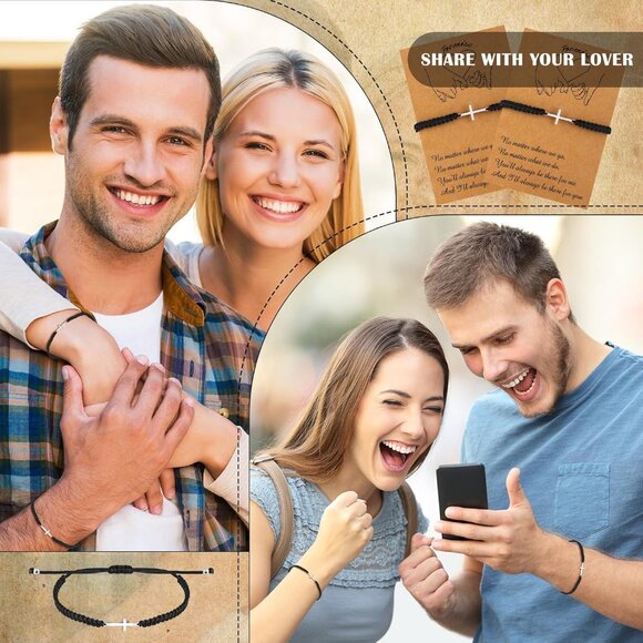 50 Pcs Christian Cross Friendship Bracelets Adjustable Black Nylon for Women Men - Picture 6 of 7